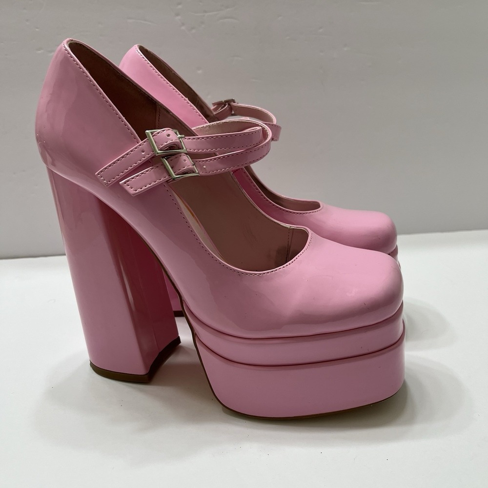 LILIANA Pink Patent Platform Mary Jane Pumps Round Toe Buckle Straps 10